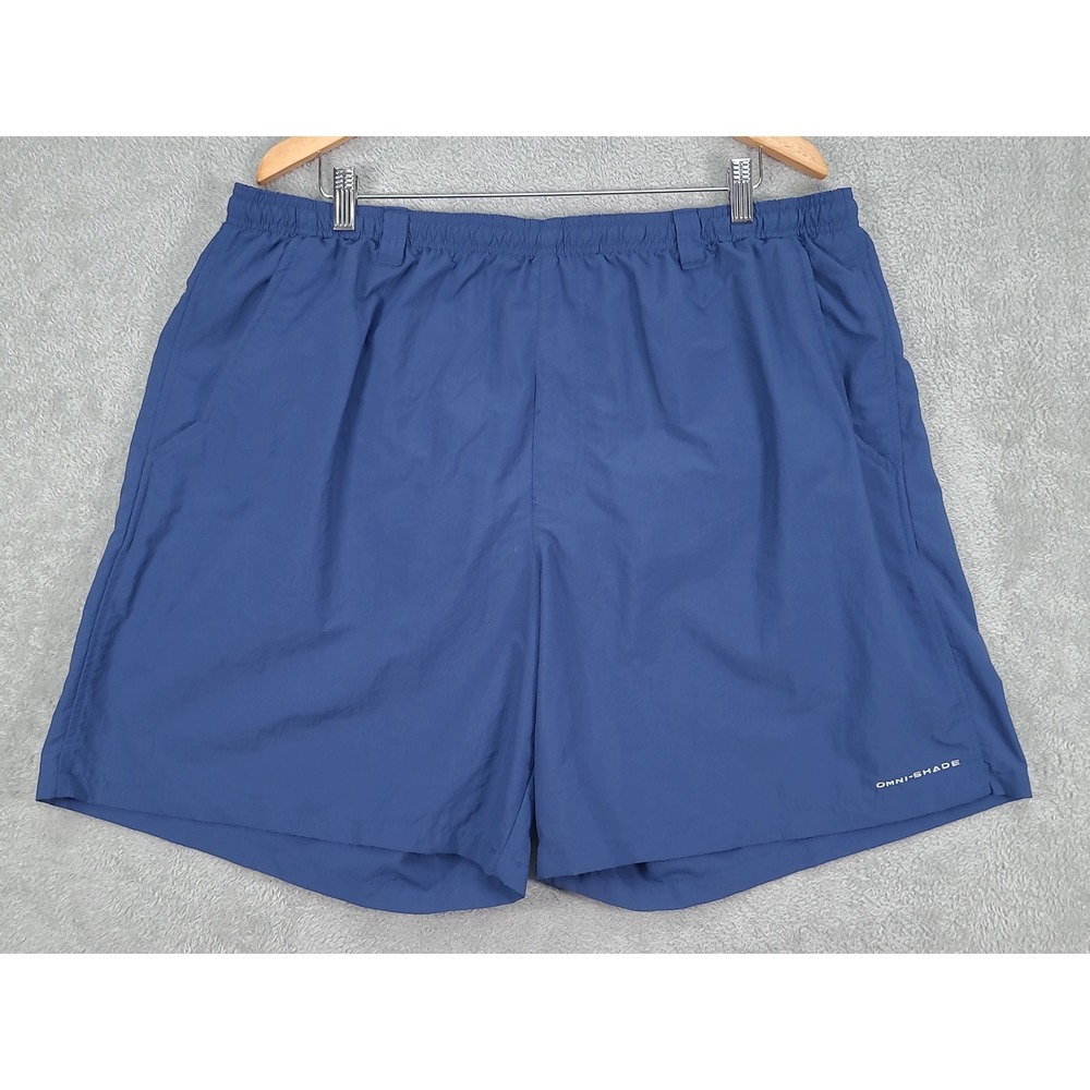 Columbia PFG Omni-Shade Blue Fishing Shorts Mens XL Elastic Waist Nylon 8 Inseam